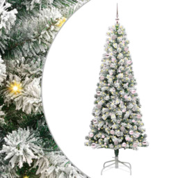 vidaXL Pre-Lit Warm White LED and Pink Baubles Snow Flocked Artificial Christmas Tree 7.8ft - Green - Wilko - thumbnail 3