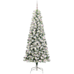 vidaXL Pre-Lit Warm White LED and Pink Baubles Snow Flocked Artificial Christmas Tree 7.8ft - Green - Wilko - thumbnail 1