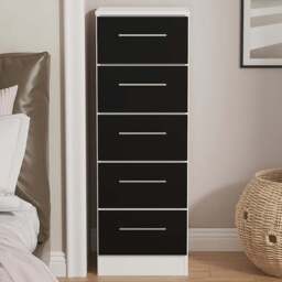 Crowndale Worcester 5 Drawer Matt Black and White Tall Bedside Cabinet Ready Assembled - Black Matt & White - Wilko - thumbnail 1