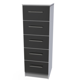 Crowndale Worcester 5 Drawer Matt Black and White Tall Bedside Cabinet Ready Assembled - Black Matt & White - Wilko - thumbnail 3