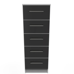 Crowndale Worcester 5 Drawer Matt Black and White Tall Bedside Cabinet Ready Assembled - Black Matt & White - Wilko - thumbnail 4