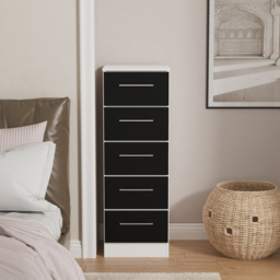 Crowndale Worcester 5 Drawer Matt Black and White Tall Bedside Cabinet Ready Assembled - Black Matt & White - Wilko - thumbnail 5