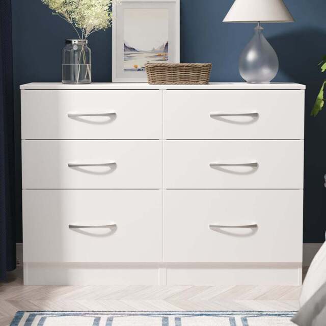 Crowndale Avon 6 Drawer Matt White Wide Chest of Drawers Ready Assembled - White Matt - Wilko - image 1