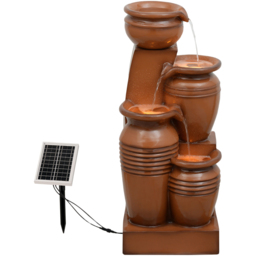 Teamson Home 4-TierLED Solar Powered Terracotta Cascading Urn Outdoor Waterfall Fountain - Size: 73 x 28.5 x 31.5cm - Brown - Wilko