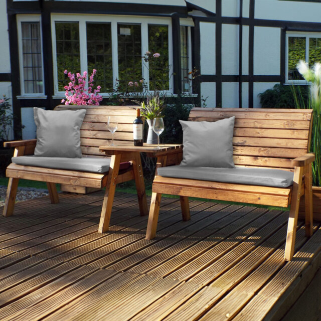 Charles Taylor 4 Seater Straight Bench Set with Grey Cushions - Size: 264 x 74 x 98cm - Wilko - image 1