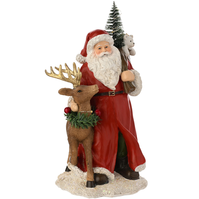 The Seasonal Gift Co Regal Tidings LED Santa and Reindeer Figurine Christmas Decoration 22cm - Size: 22 x 19 x 10cm - Red - The Seasonal Gift Co. - Wi - image 1