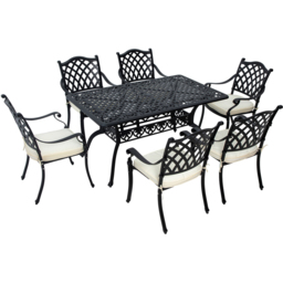 Outsunny Aluminium 6 Seater Garden Dining Set with Umbrella Hole Black - Wilko - thumbnail 3