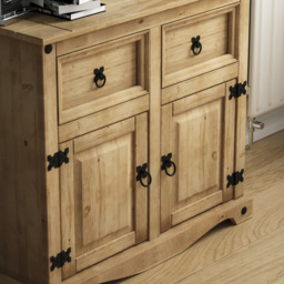 Vida Designs Corona 2 Door 2 Drawer Pine Sideboard - Size: 40 x 86 x 76cm - Brown - Wilko - thumbnail 5