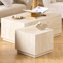 Florence Dice Travertine Rough Paper Effect Coffee Table Set of 2 - Size: 42 x 100 x 42cm - Cream - Furniture To Go - Wilko