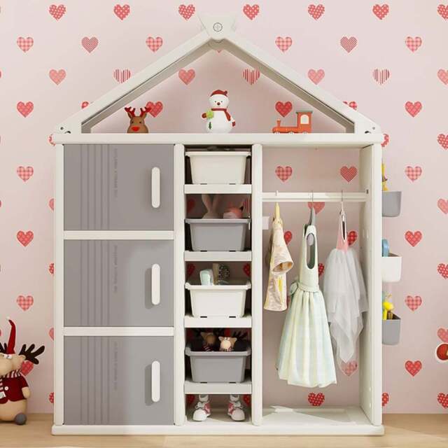 Costway Grey Kids Closet with Storage Bin - Size: 131 x 45 x 44cm - Wilko - image 1