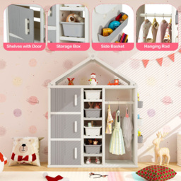 Costway Grey Kids Closet with Storage Bin - Size: 131 x 45 x 44cm - Wilko - thumbnail 7