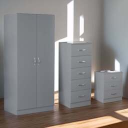 VIDA DESIGNS Riano Grey 3 Piece Narrow Bedroom Furniture Set - Wilko