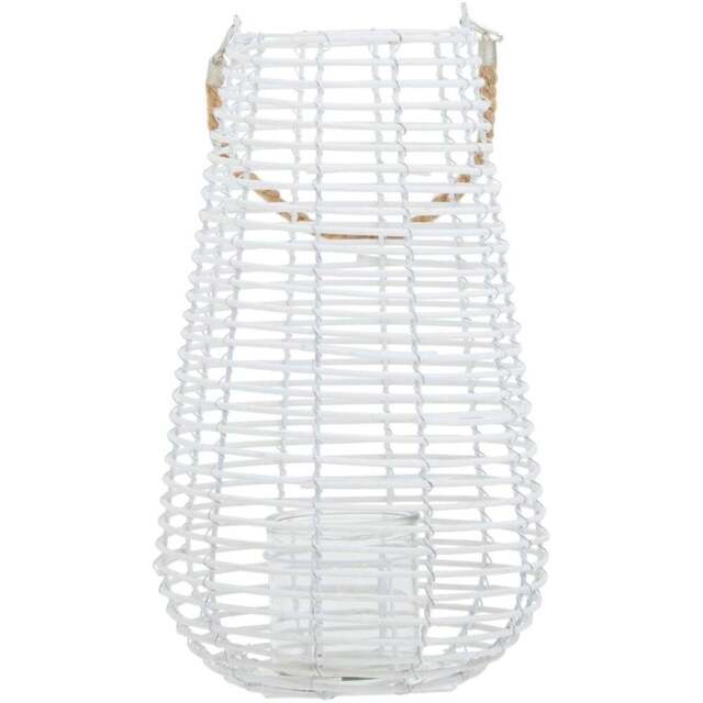Premier Housewares Lentigo White Rattan Lantern Large - Size: 25 x 25 x 41cm - Wilko - image 1