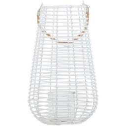 Premier Housewares Lentigo White Rattan Lantern Large - Size: 25 x 25 x 41cm - Wilko