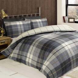 Rapport Home Lomond Check Flannellette Double Blue Brushed Cotton Duvet Set - Wilko