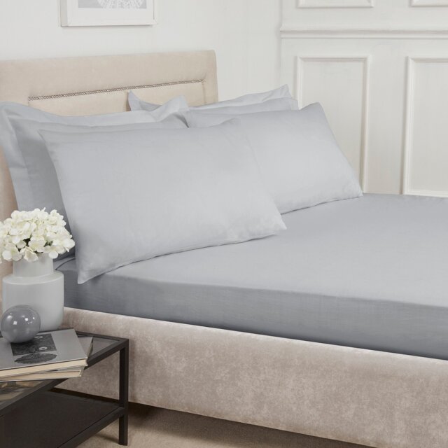 180 Thread Count Cotton Deep Fitted Sheet - Silver/Double - Divante - Wilko