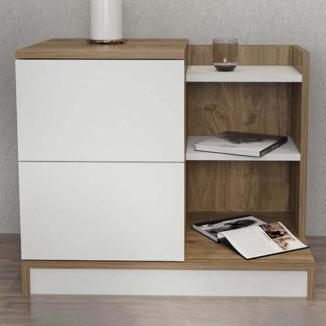 Decorotika Rena 2 Door 3 Shelf White and Walnut Bedside Table - Size: 2 Drawer - Multi - Wilko - image 1
