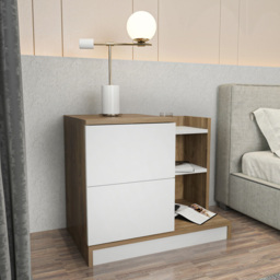 Decorotika Rena 2 Door 3 Shelf White and Walnut Bedside Table - Size: 2 Drawer - Multi - Wilko - thumbnail 6