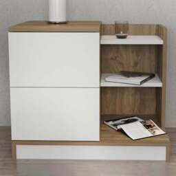 Decorotika Rena 2 Door 3 Shelf White and Walnut Bedside Table - Size: 2 Drawer - Multi - Wilko