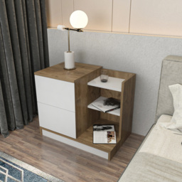 Decorotika Rena 2 Door 3 Shelf White and Walnut Bedside Table - Size: 2 Drawer - Multi - Wilko - thumbnail 5