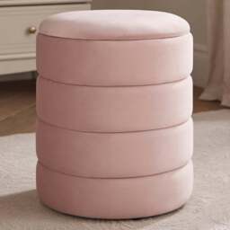 GFW Klara Blush Pink Soft Velvet Storage Stool - Size: 43 x 36 x 36cm - Wilko