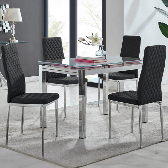 Furniturebox Fonti Valera 4 Seater Dining Set Black and Chrome - Wilko - image 1