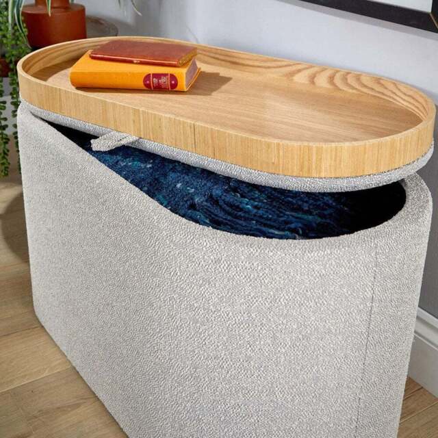 Home Source Merida Grey Reversible Tray Top Lid Storage Ottoman - Size: 42 x 77 x 39cm - Wilko - image 1
