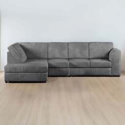 Luxor 4 Seater Grey Jumbo Cord Left Hand Facing Full Back L Shaped Corner Sofa Set - Wilko - thumbnail 1