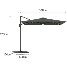 Living and Home Dark Grey LED Square Rotatable Cantilever Parasol with Square HDPE Base 3m - Wilko - thumbnail 7