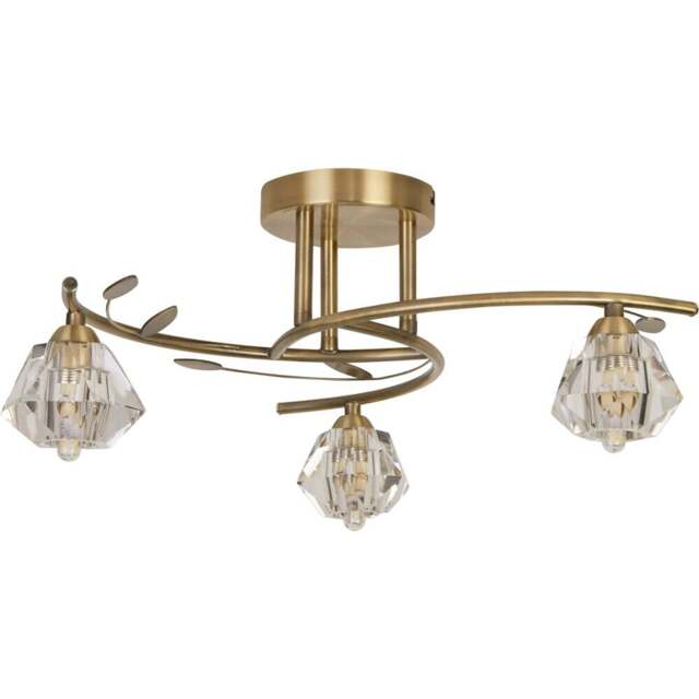 Lighting Collection Aziel 3 Light Acrylic Diamond Shade LED Ceiling Fitting - Size: 19.7 x 48 x 48cm - Gold - Wilko - image 1