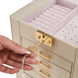 Living and Home 5 Drawer White Faux Leather Jewellery Box with Mirror - Size: 26 x 21 x 15cm - Wilko - thumbnail 7