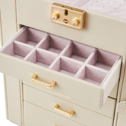 Living and Home 5 Drawer White Faux Leather Jewellery Box with Mirror - Size: 26 x 21 x 15cm - Wilko - thumbnail 6