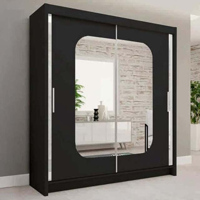 Sliding Wardrobes 4U Marika 2 Door Black Mirrored Wardrobe 180cm - Wilko - image 1