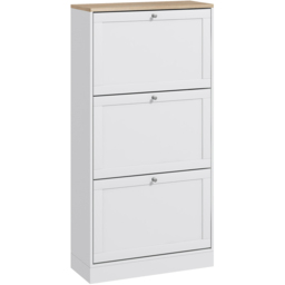 Portland 3 Flip Drawer White Narrow Shoe Cabinet - Size: 115 x 23.5 x 60cm - Wilko - thumbnail 3