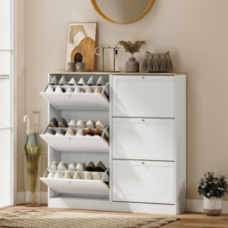 Portland 3 Flip Drawer White Narrow Shoe Cabinet - Size: 115 x 23.5 x 60cm - Wilko - thumbnail 5