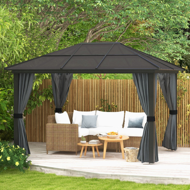 Outsunny 3 x 3.6m Black Aluminium Frame Gazebo with Netting - Size: 3 x 4m - Wilko - image 1
