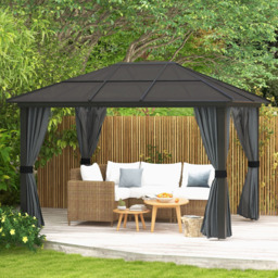 Outsunny 3 x 3.6m Black Aluminium Frame Gazebo with Netting - Size: 3 x 4m - Wilko