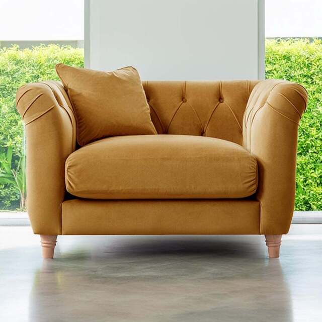 Elsie Chesterfield Ochre Plush Velvet Armchair - Size: 71 x 118 x 101cm - Yellow - Wilko - image 1