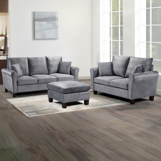 Brooklyn 5 Seater Grey Brushed Velvet Sofa Set - Wilko - image 1