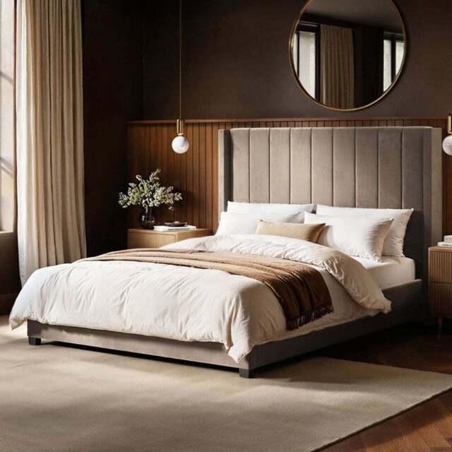 Flair Tiggy King Size Beige Velvet Ottoman Bed with Winged Headboard - Cream - Wilko - image 1
