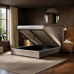 Flair Tiggy King Size Beige Velvet Ottoman Bed with Winged Headboard - Cream - Wilko - thumbnail 6