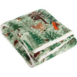 furn. Lodge Wood Oak Green Sherpa Fleece Throw - Size: 150 x 130 x 1cm - Wilko
