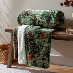furn. Lodge Wood Oak Green Sherpa Fleece Throw - Size: 150 x 130 x 1cm - Wilko - thumbnail 3
