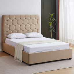 Seconique Madison Double Fawn Velvet Fabric Gas Lift Ottoman Bed Frame - Wilko