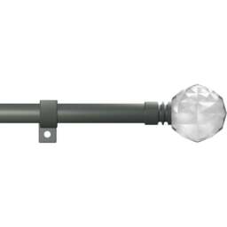 Caecus 120-220cm Extendable Metal Eyelet Painted Grey Crystal Curtain Pole - Size: 120 - 220cm - Wilko - thumbnail 1