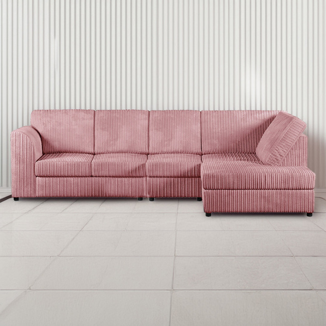 Luxor 4 Seater Pink Jumbo Cord Right Hand Facing Full Back L Shaped Corner Sofa Set - Wilko - image 1