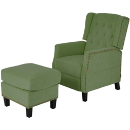 Living and Home Green Chenille Pushback Recliner Chair with Footstool - Size: 102 x 62 x 153cm - Wilko - thumbnail 3