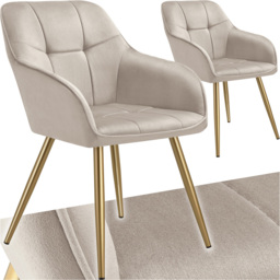 Tectake Marilyn Tauper and Gold Quilted Velvet Continuous Backrest Chair Set of 2 - Grey - Wilko - thumbnail 3