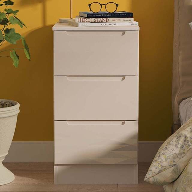 Crowndale Milan 3 Drawer Kashmir Gloss and Kashmir Bedside Cabinet Ready Assembled - Kashmir Gloss & Kashmir - Wilko - image 1