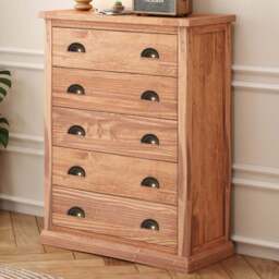 Cabinet Bits Tirolo 5 Drawer Brown Brass Cup Handle Chest of Drawers - Wilko